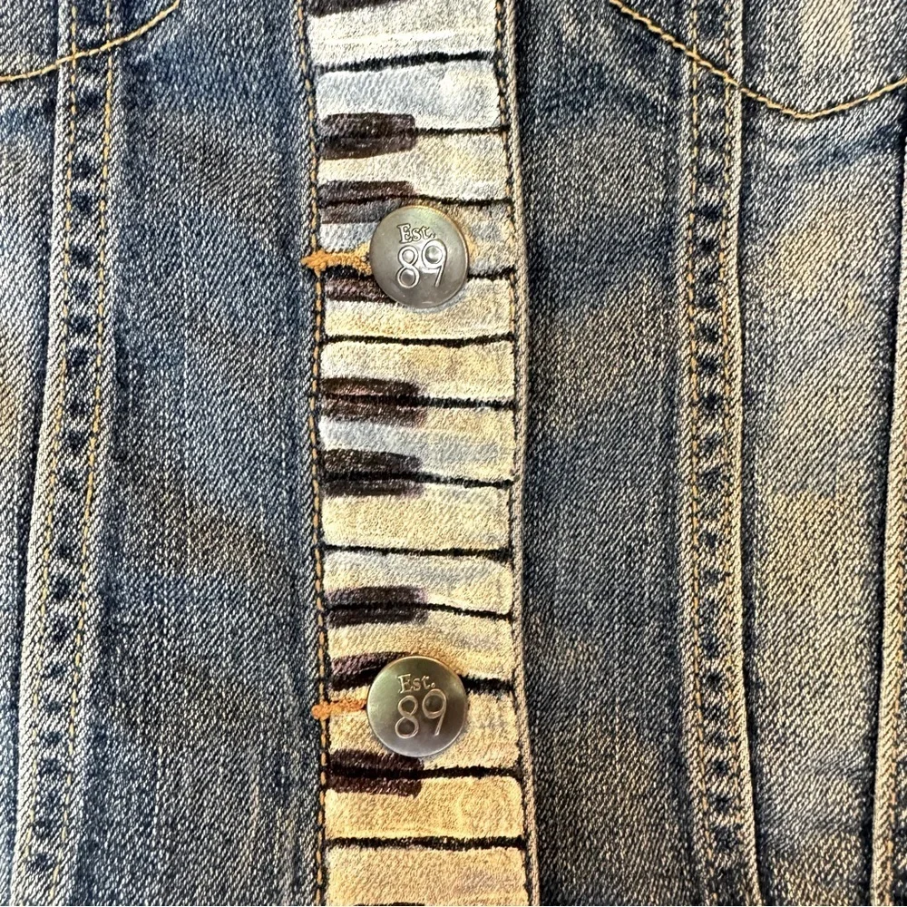 Jean Jacket Painted Piano Keys Music Notes Butterflies Upcycled Denim Girls Med